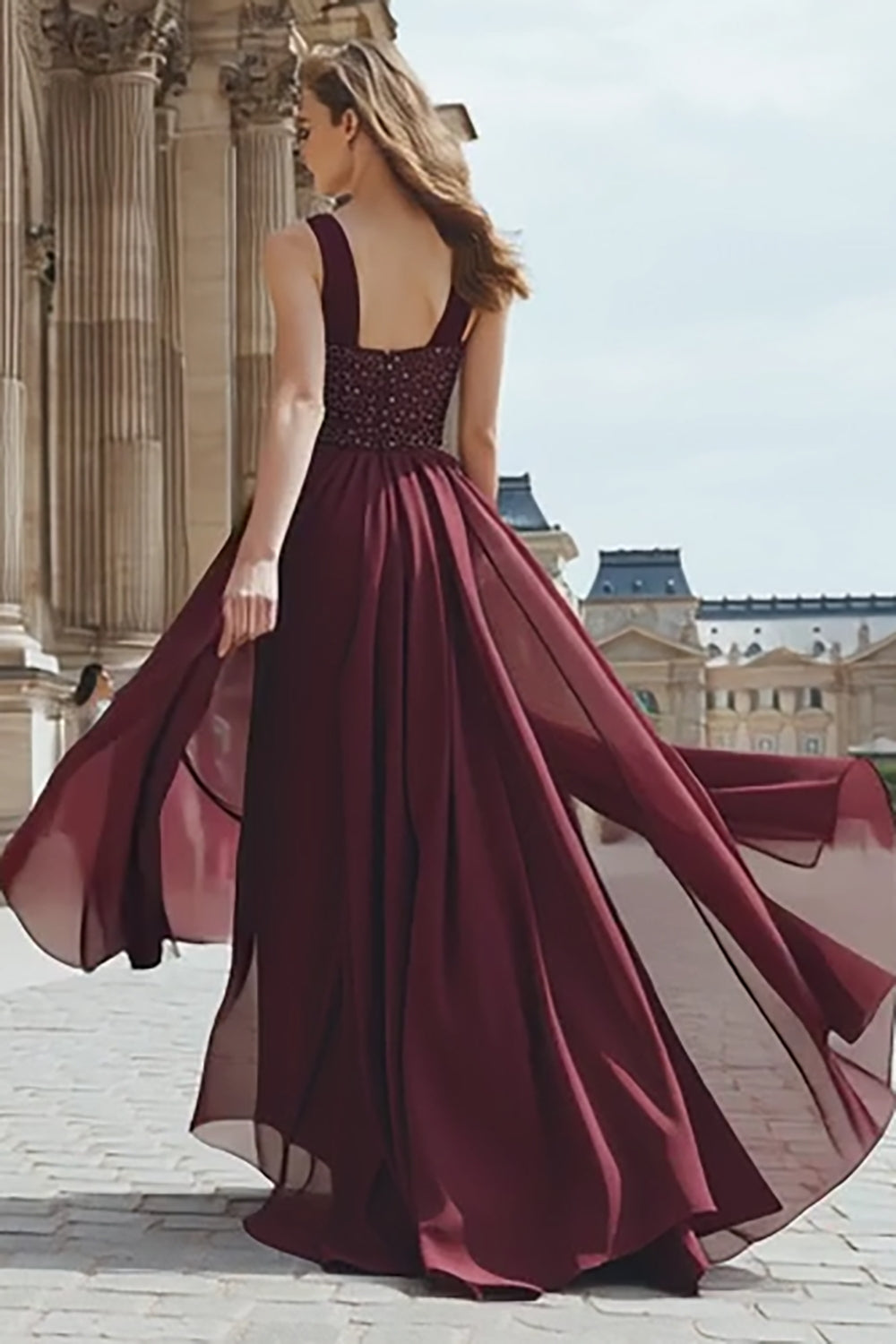Sparkly Burgundy Maxi Sequin Prom Dress with Slit