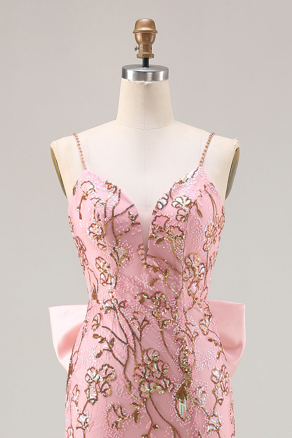 Sparkly Pink Mermaid Sequin Backless Long Floral Prom Dress with Slit