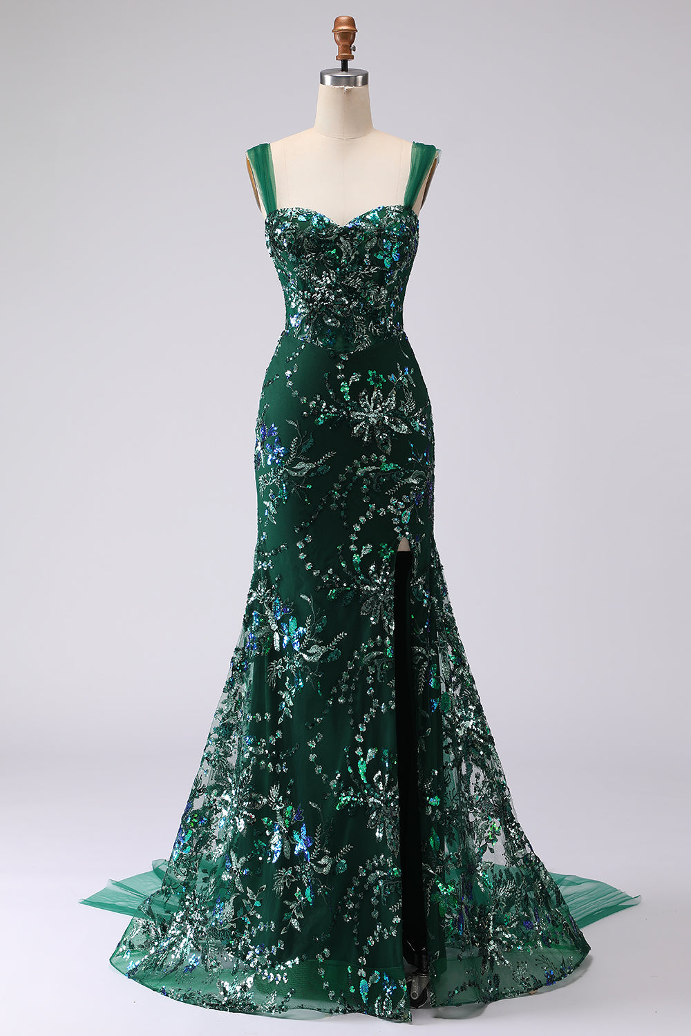 Sparkly Dark Green Mermaid Long Sequins Prom Dress with Slit