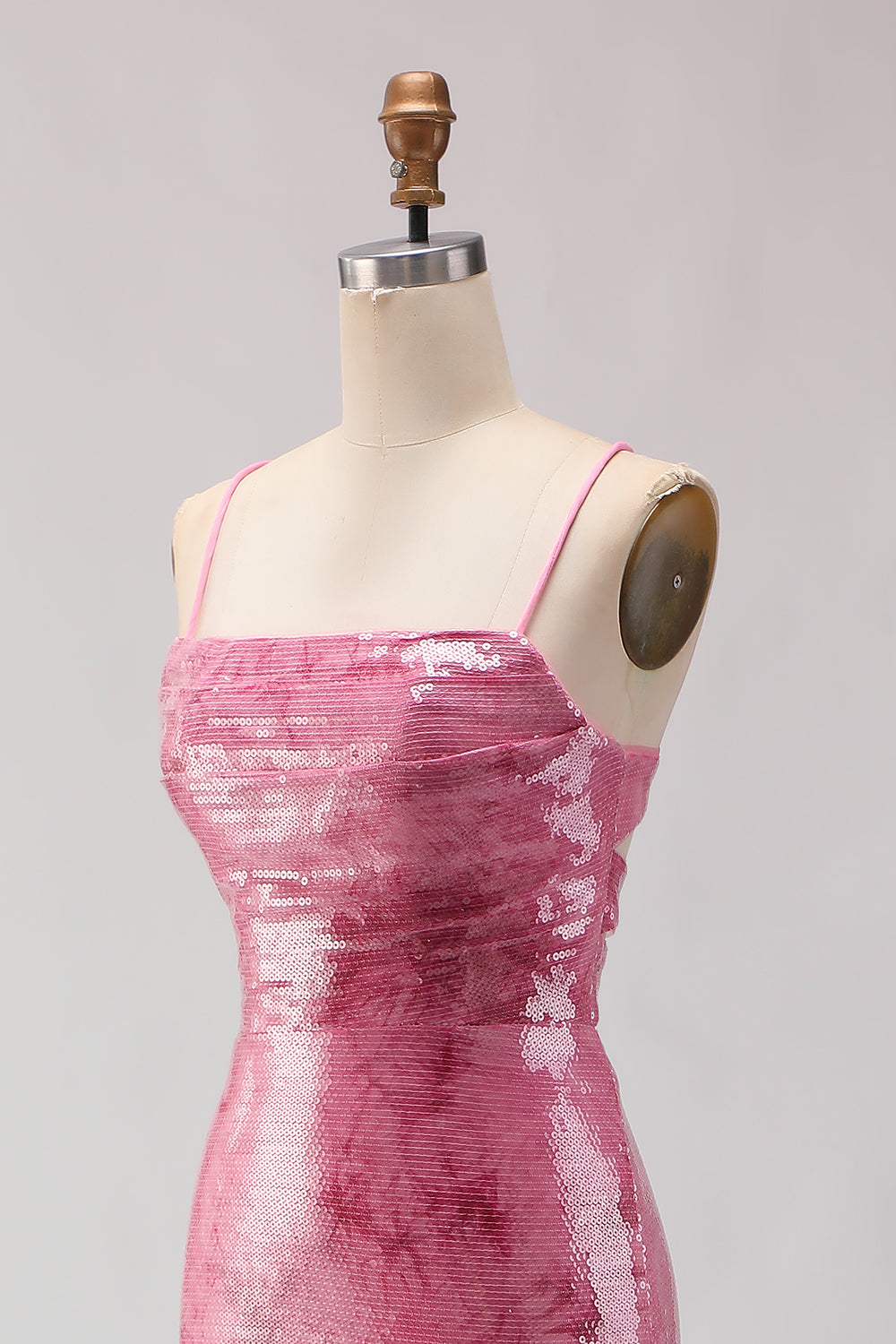 Sparkly Pink Mermaid Spaghetti Straps Long Prom Dress with Sequins