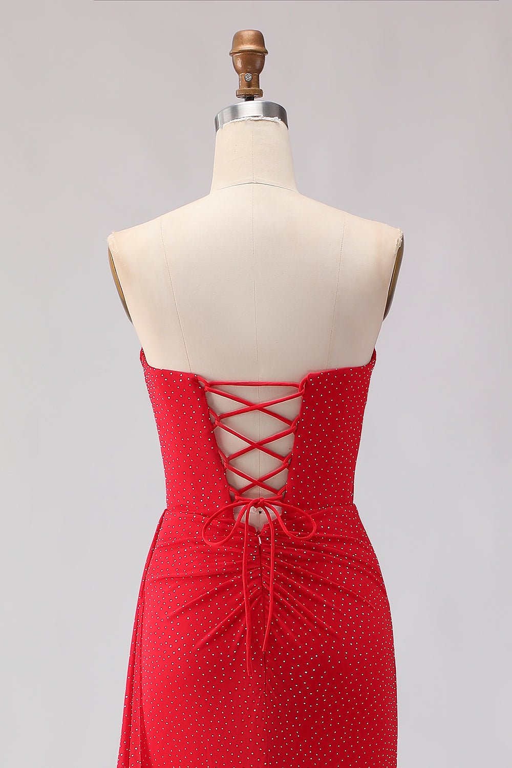 Sparkly Red Beaded Long Sheath Prom Dress with Slit