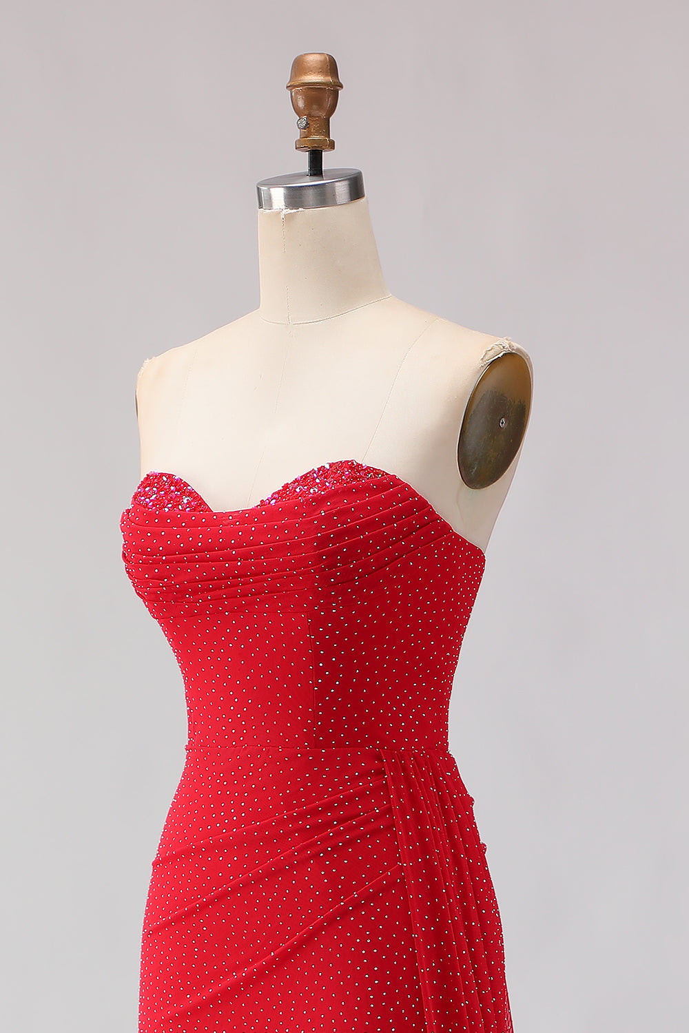 Sparkly Red Beaded Long Sheath Prom Dress with Slit