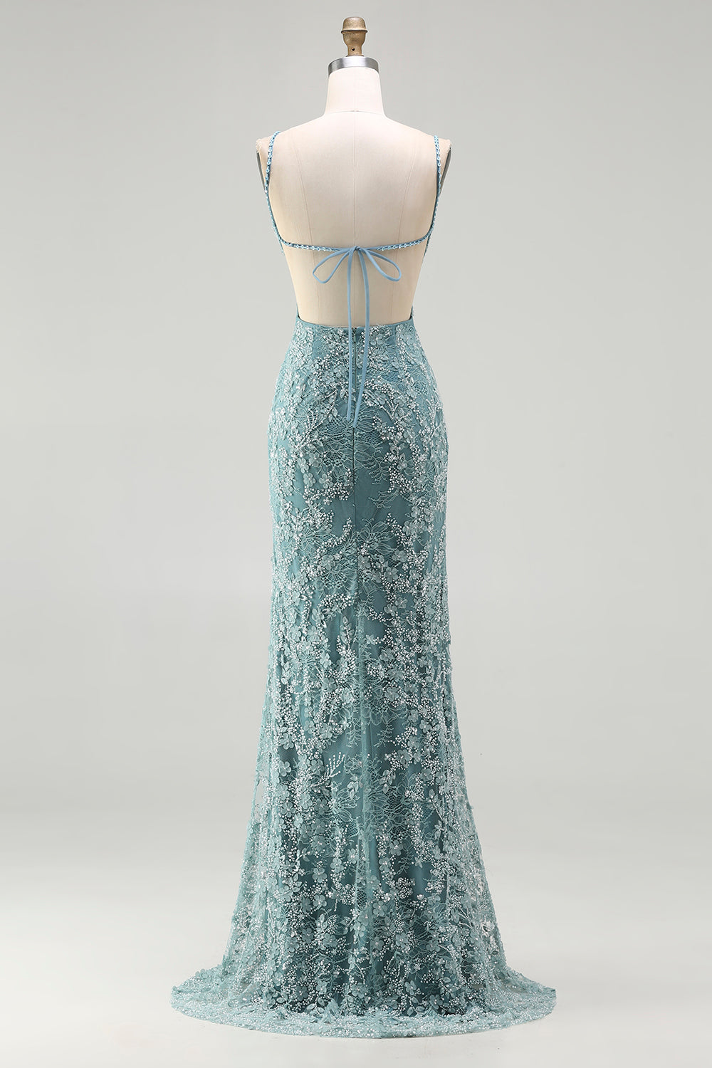 Sparkly Grey Green Floral Long Mermaid Beaded Prom Dress with Slit