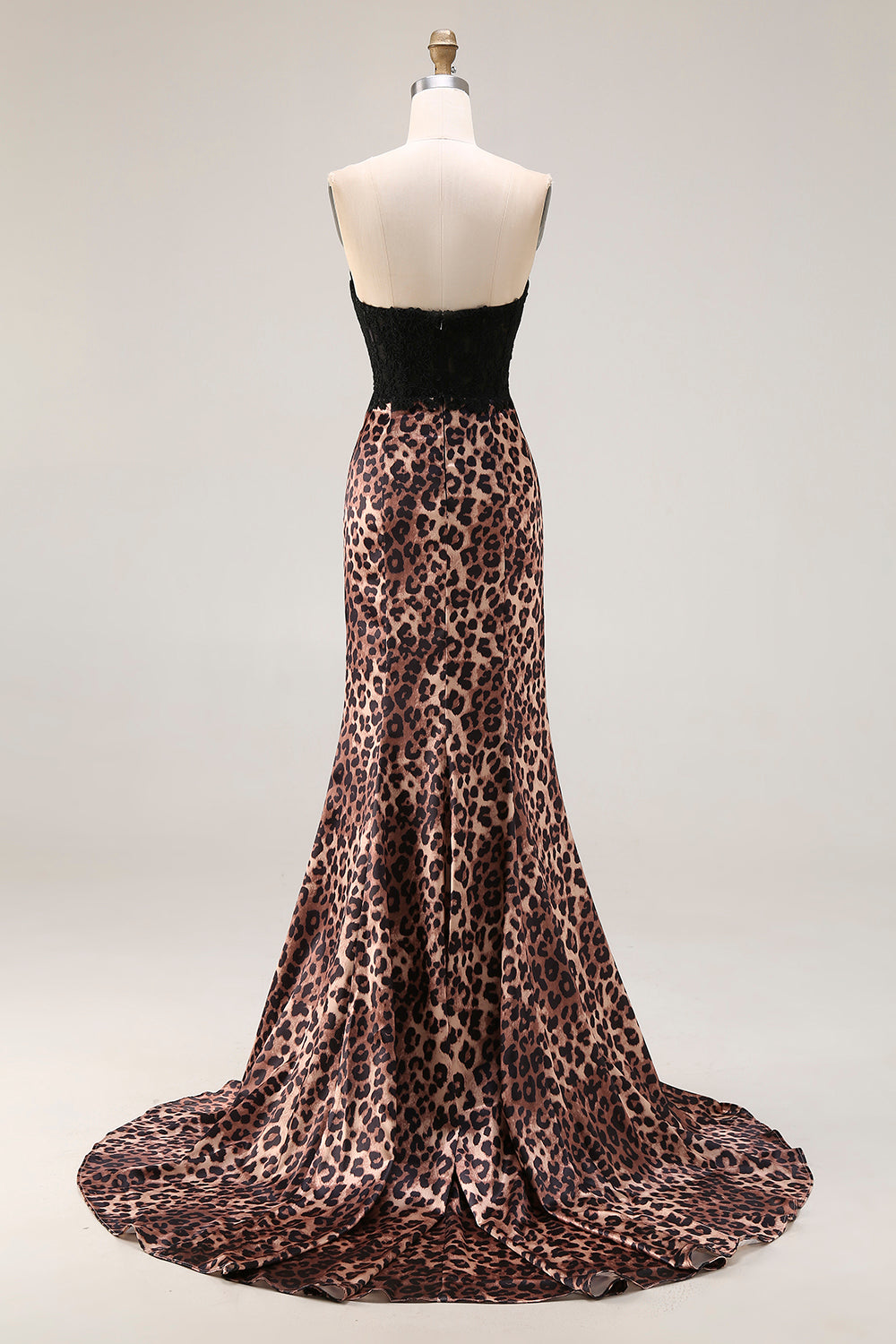 Brown Leopard Print Mermaid Sweetheart Long Prom Dress with Bow