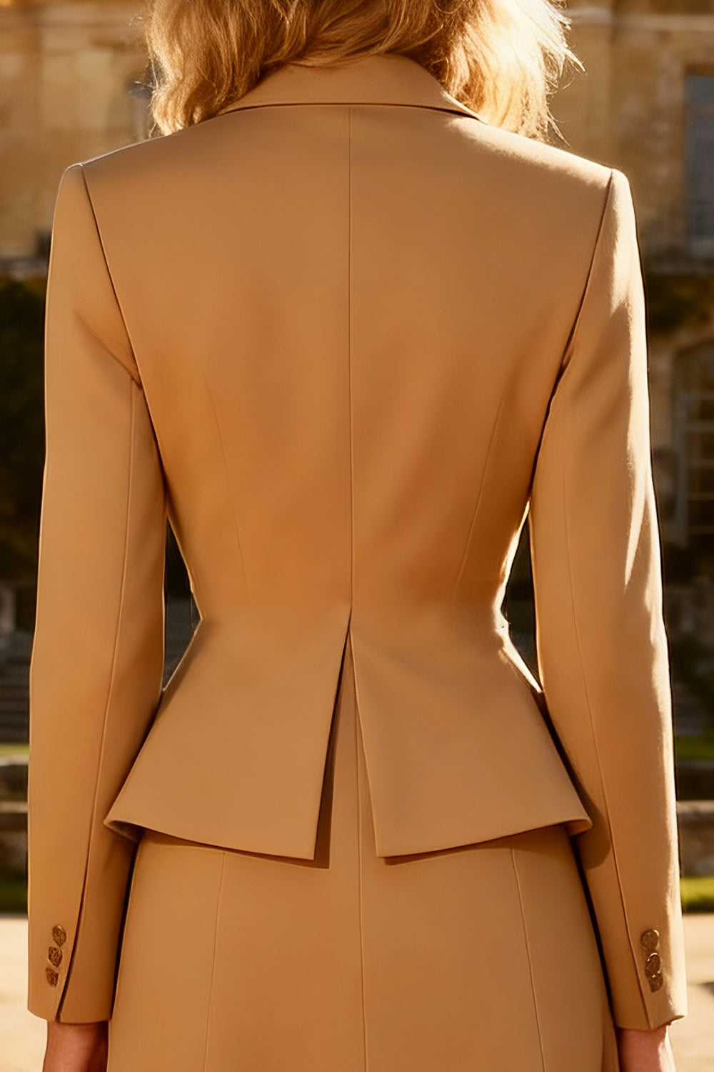 Khaki Single Breasted Peak Lapel Midi Blazer Dress