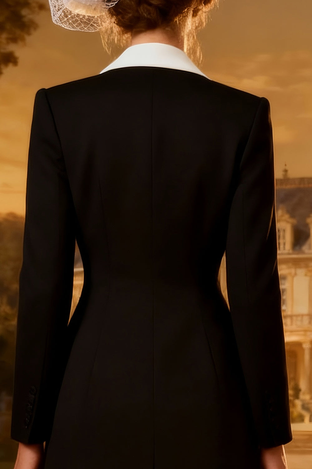 Black and White A Line Peak Lapel Midi Blazer Dress