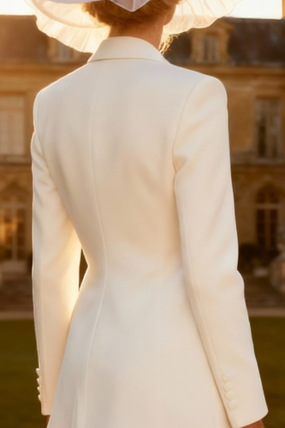 White Peak Lapel A Line Midi Blazer Wedding Dress