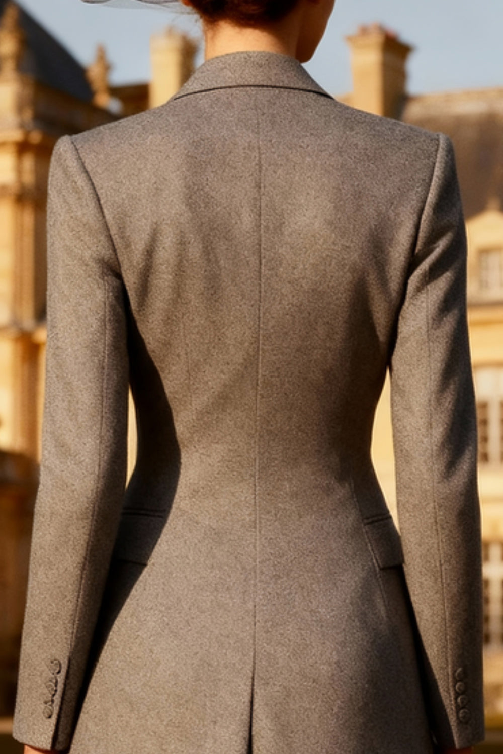 Grey Peak Lapel Double Breasted Midi Blazer Dress