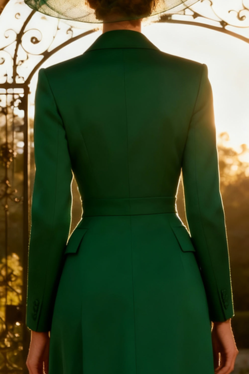 Dark Green A Line Peak Lapel Midi Blazer Dress