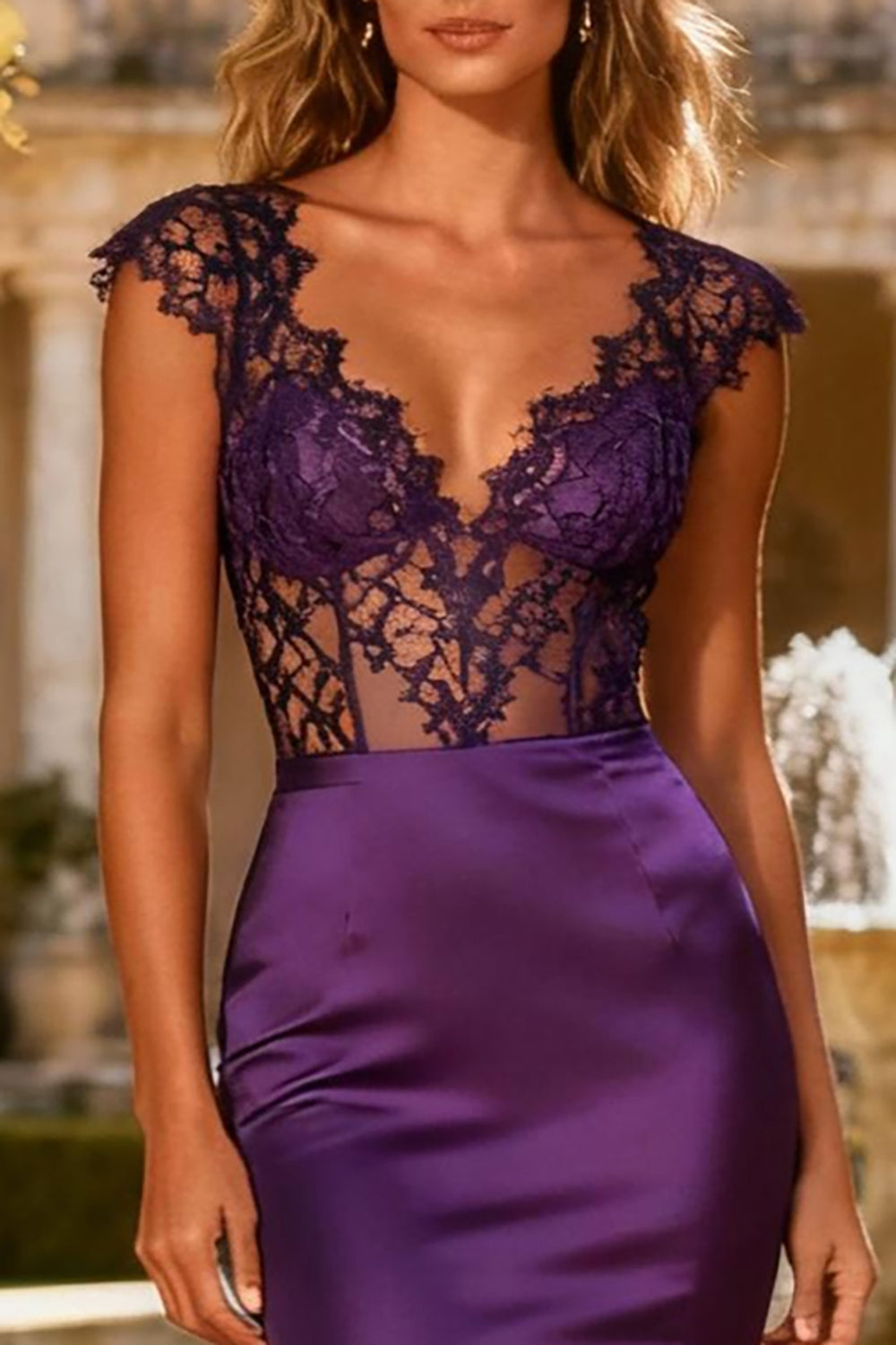 Purple Mermaid V Neck Long Corset Evening Dress
