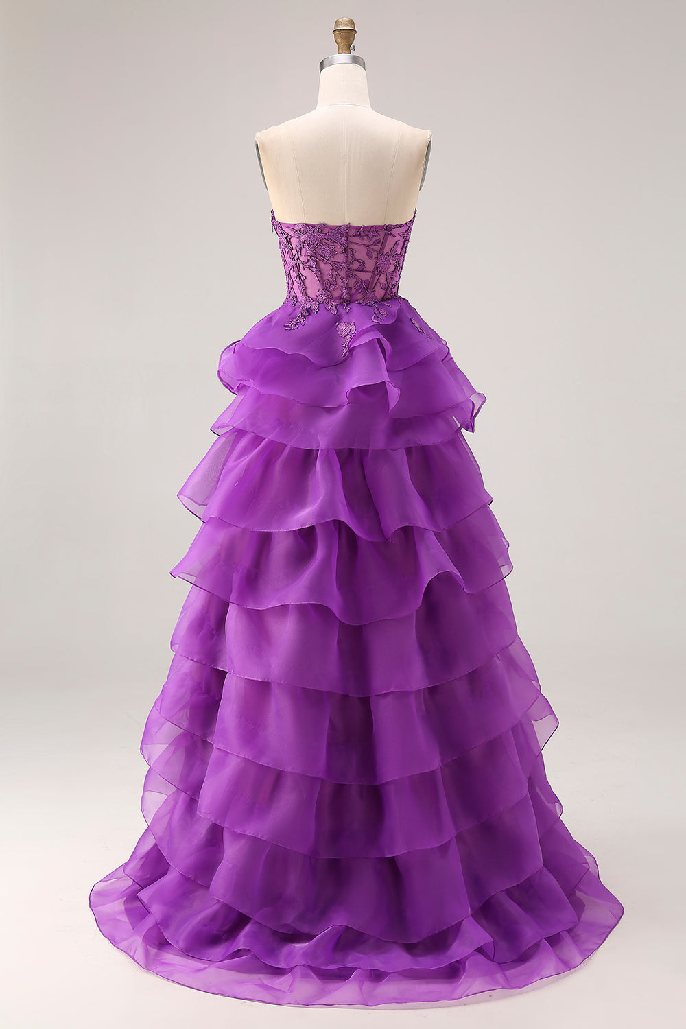 Purple Sweetheart A Line Ruffled Corset Long Prom Dress with Lace