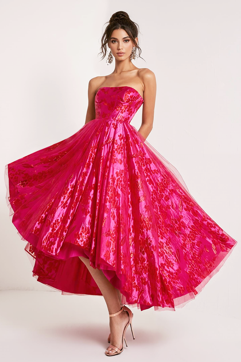 Simple A Line Fuchsia Strapless Long Prom Dress