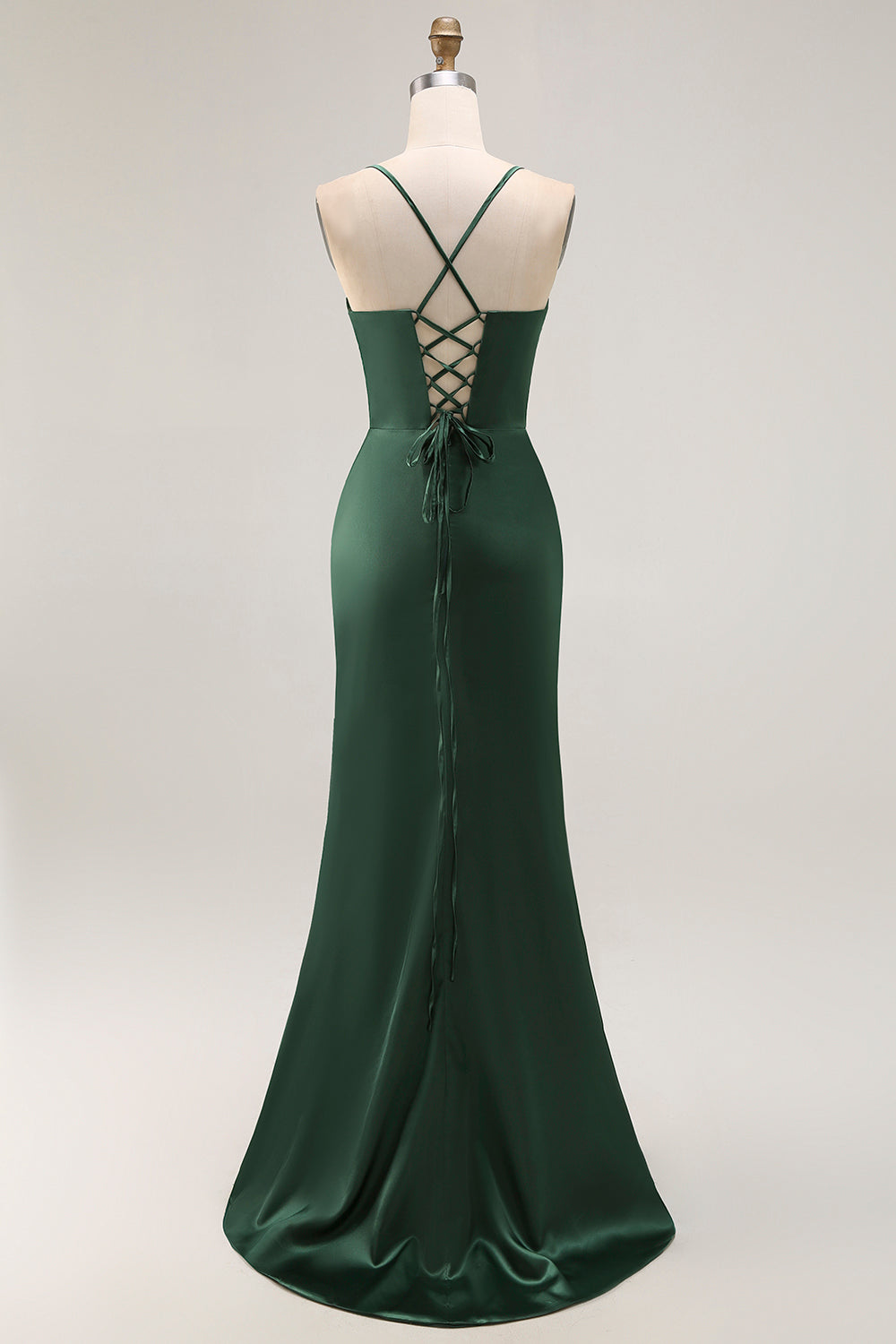 Dark Green Mermaid Satin Corset Long Wedding Guest Dress with Slit