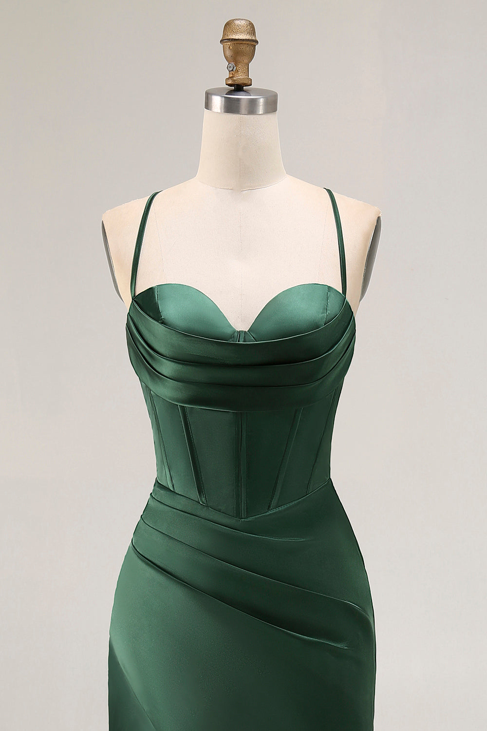 Dark Green Mermaid Satin Corset Long Wedding Guest Dress with Slit