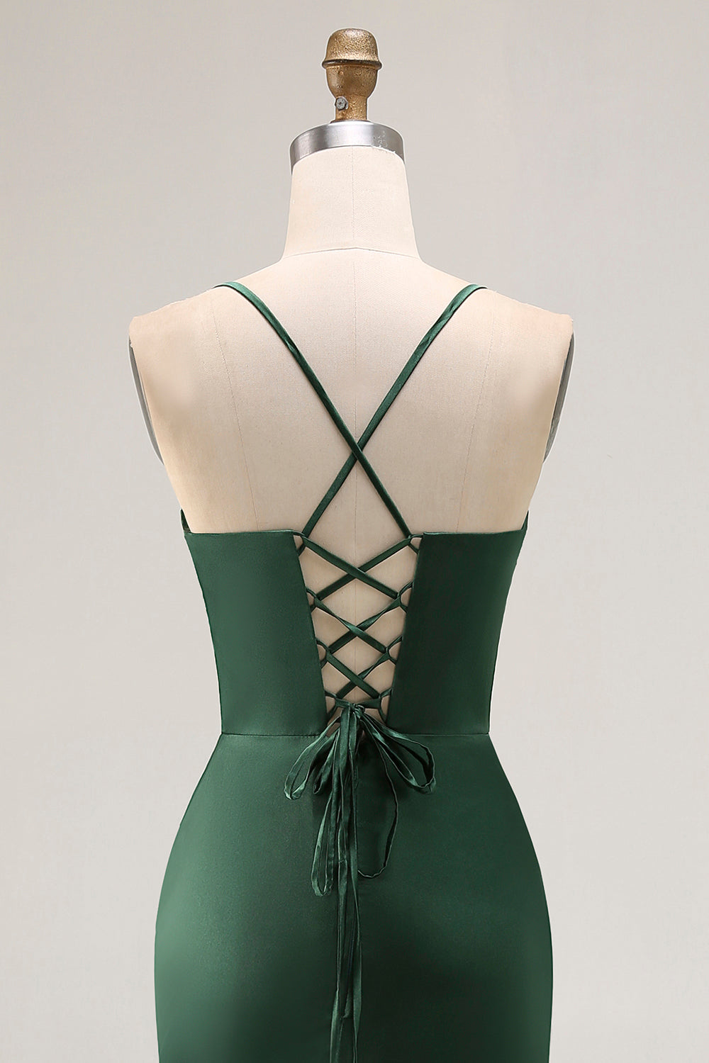 Dark Green Mermaid Satin Corset Long Wedding Guest Dress with Slit