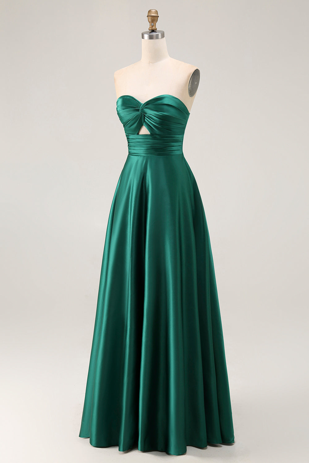 Elegant Dark Green Satin Strapless Long Wedding Guest Dress