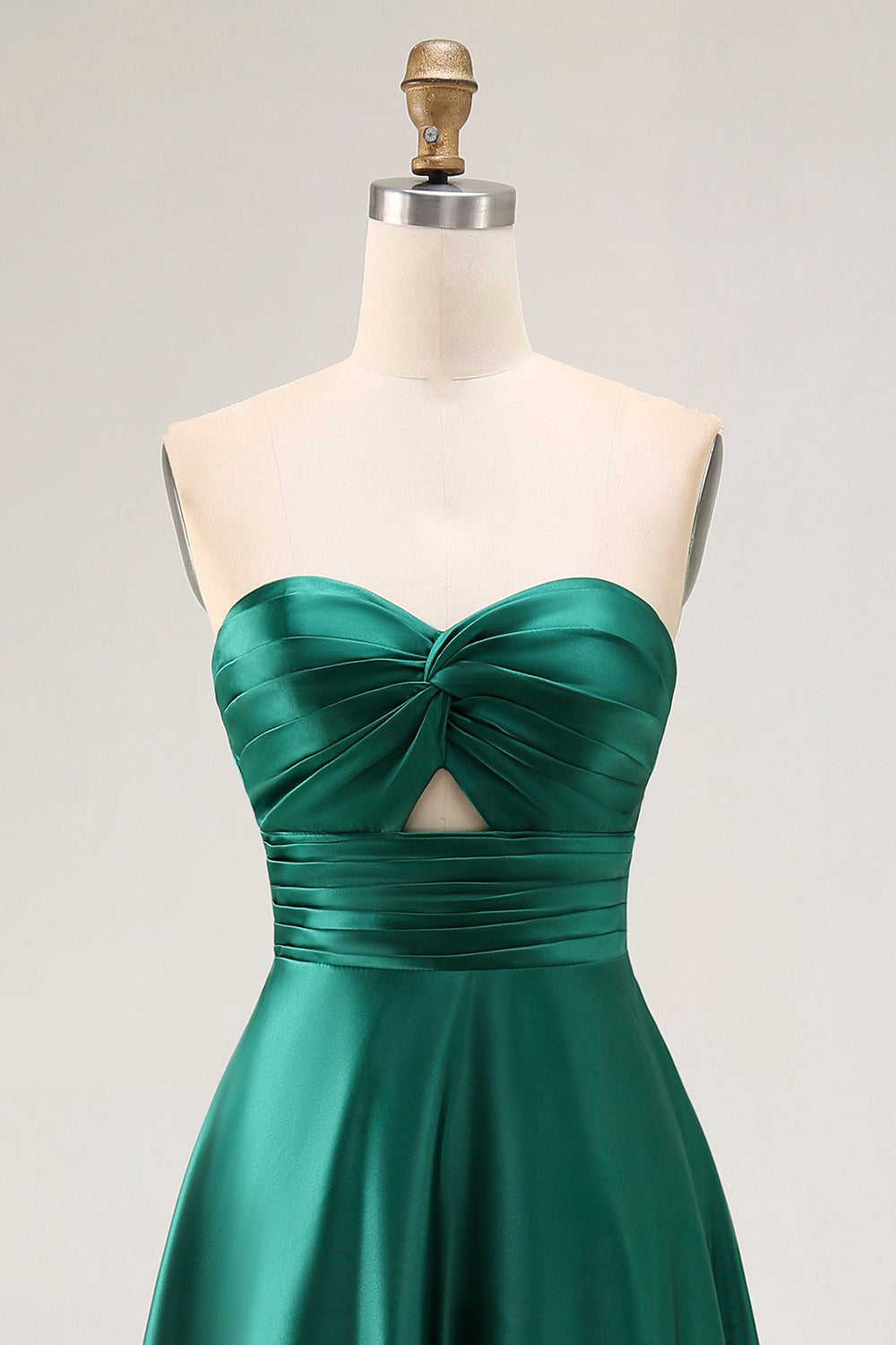 Elegant Dark Green Satin Strapless Long Wedding Guest Dress