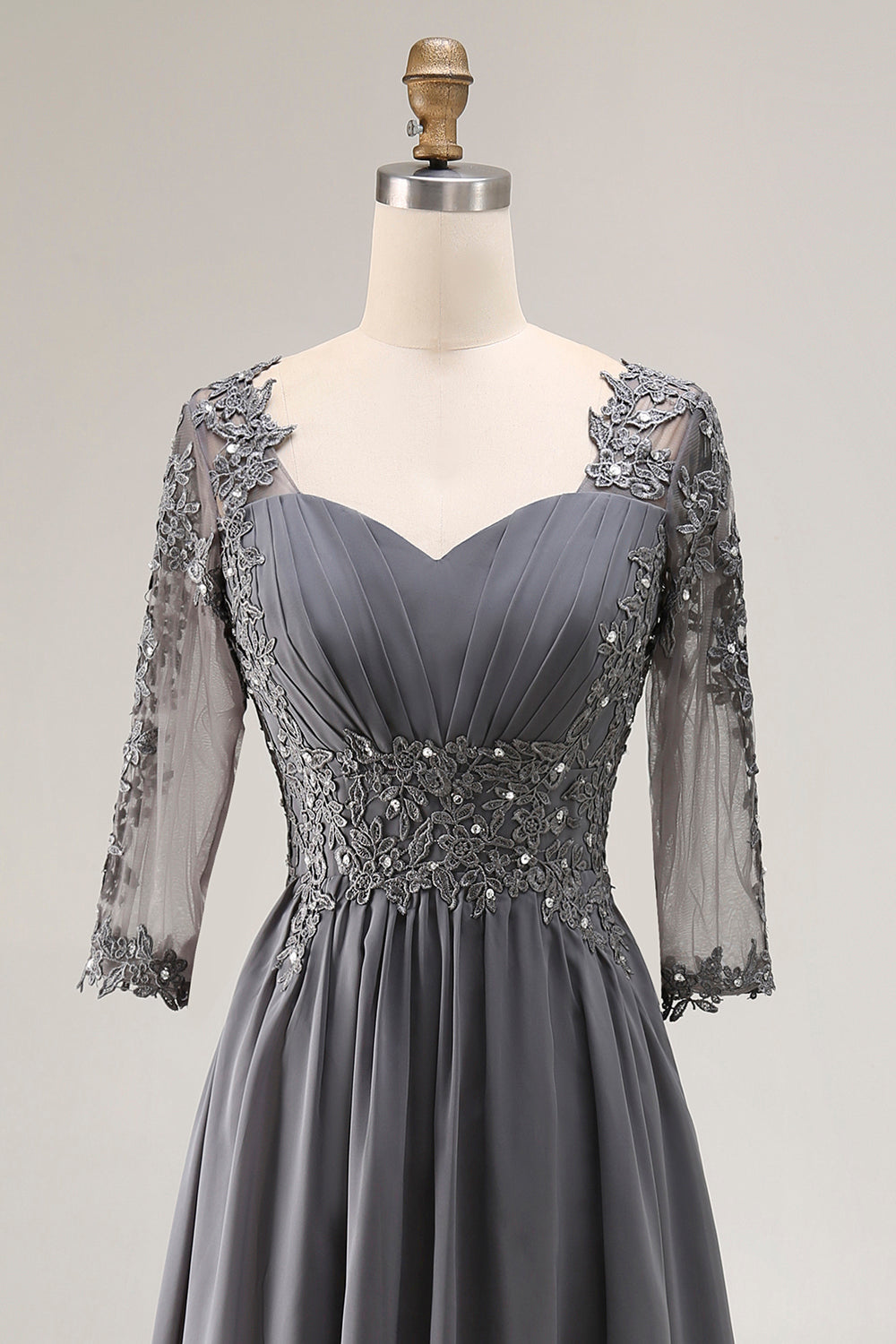 Sparkly Steel Grey A-Line High-Low Wedding Guest Dress with Sleeves