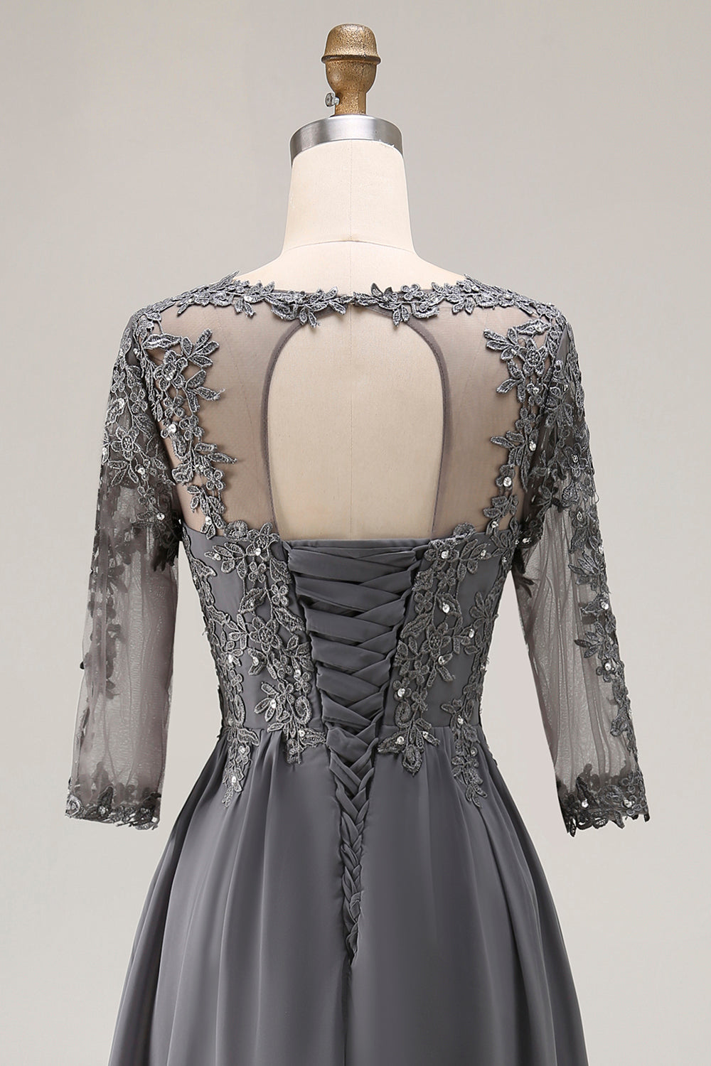 Sparkly Steel Grey A-Line High-Low Wedding Guest Dress with Sleeves