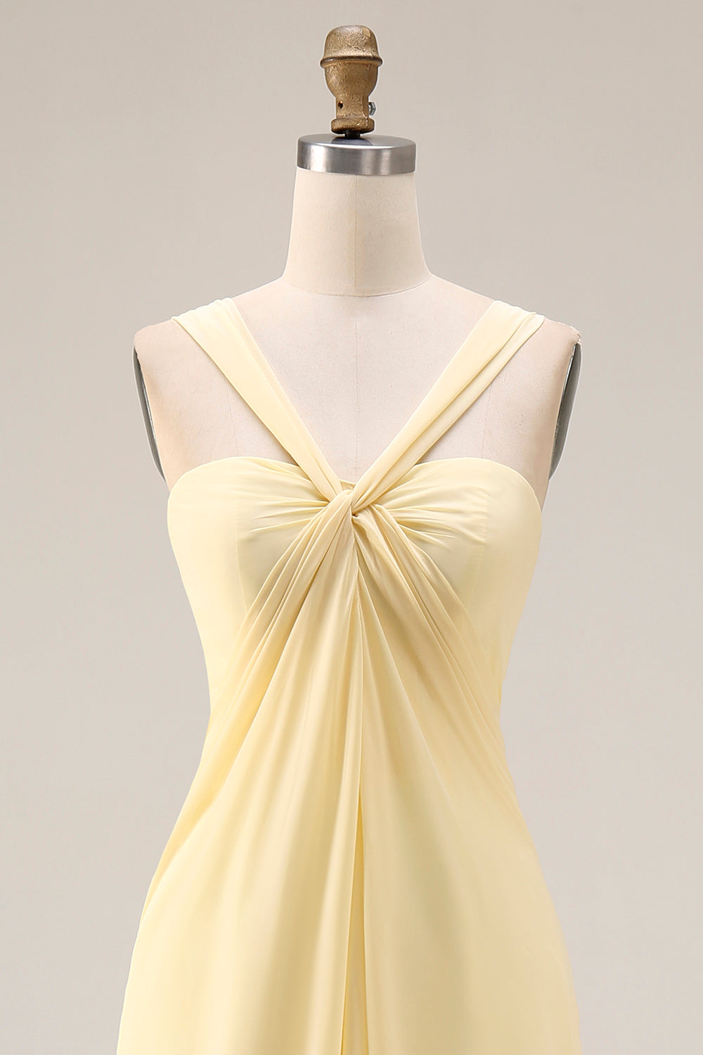 Yellow A Line Ruched Convertible Wear Backless Long Chiffon Prom Dress