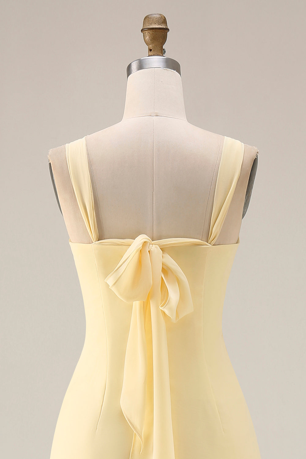 Yellow A Line Ruched Convertible Wear Backless Long Chiffon Prom Dress