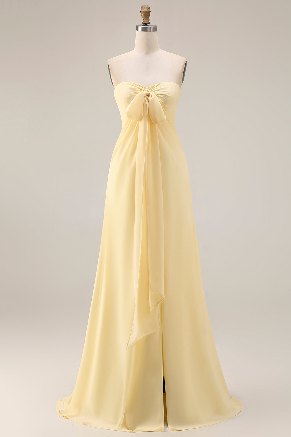 Yellow A Line Ruched Convertible Wear Backless Long Chiffon Prom Dress