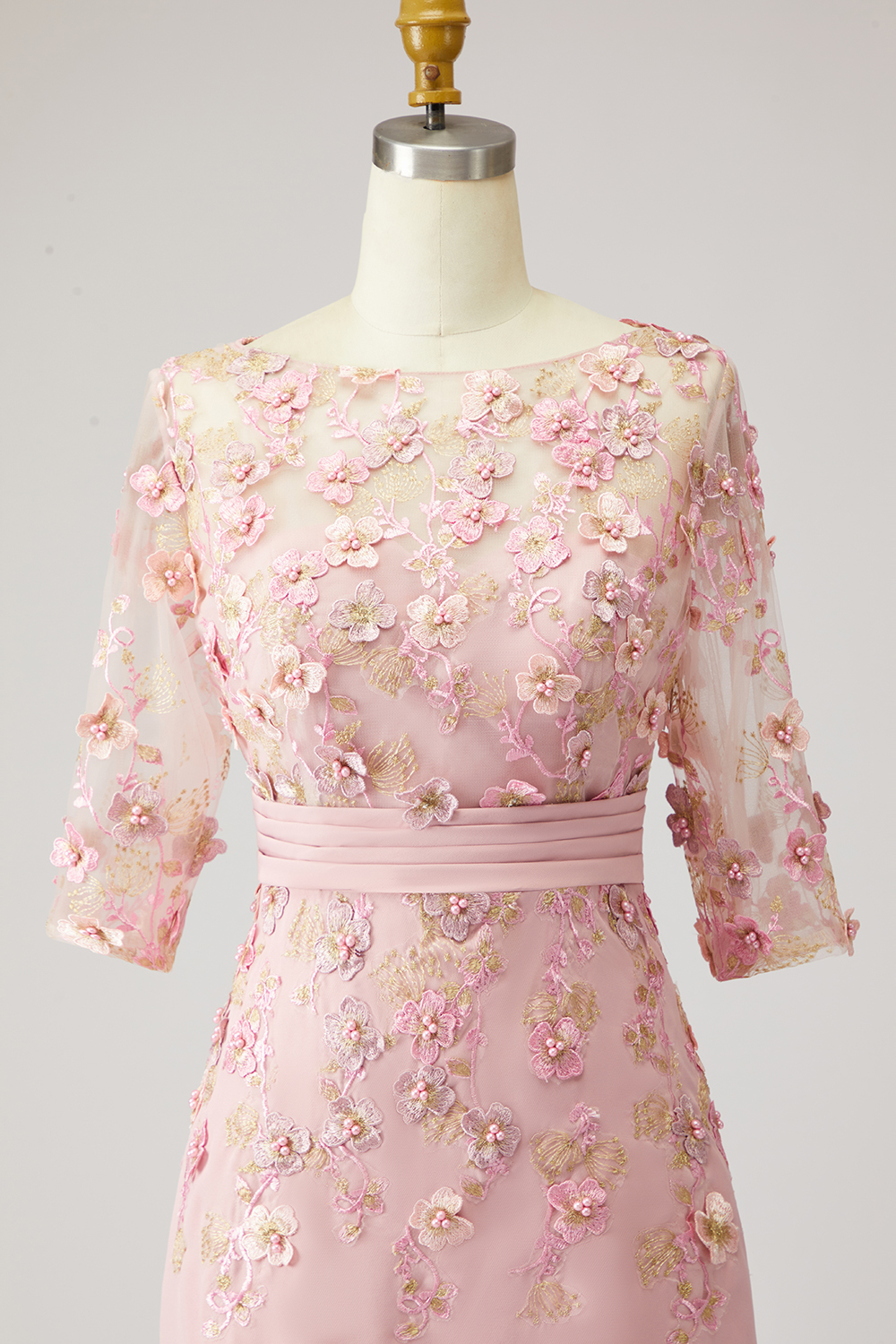 Dusty Rose Boat Neck Floral Midi Wedding Guest Dress
