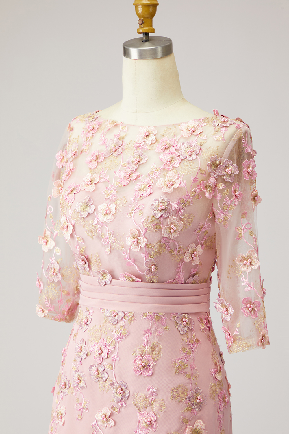 Dusty Rose Boat Neck Floral Midi Wedding Guest Dress