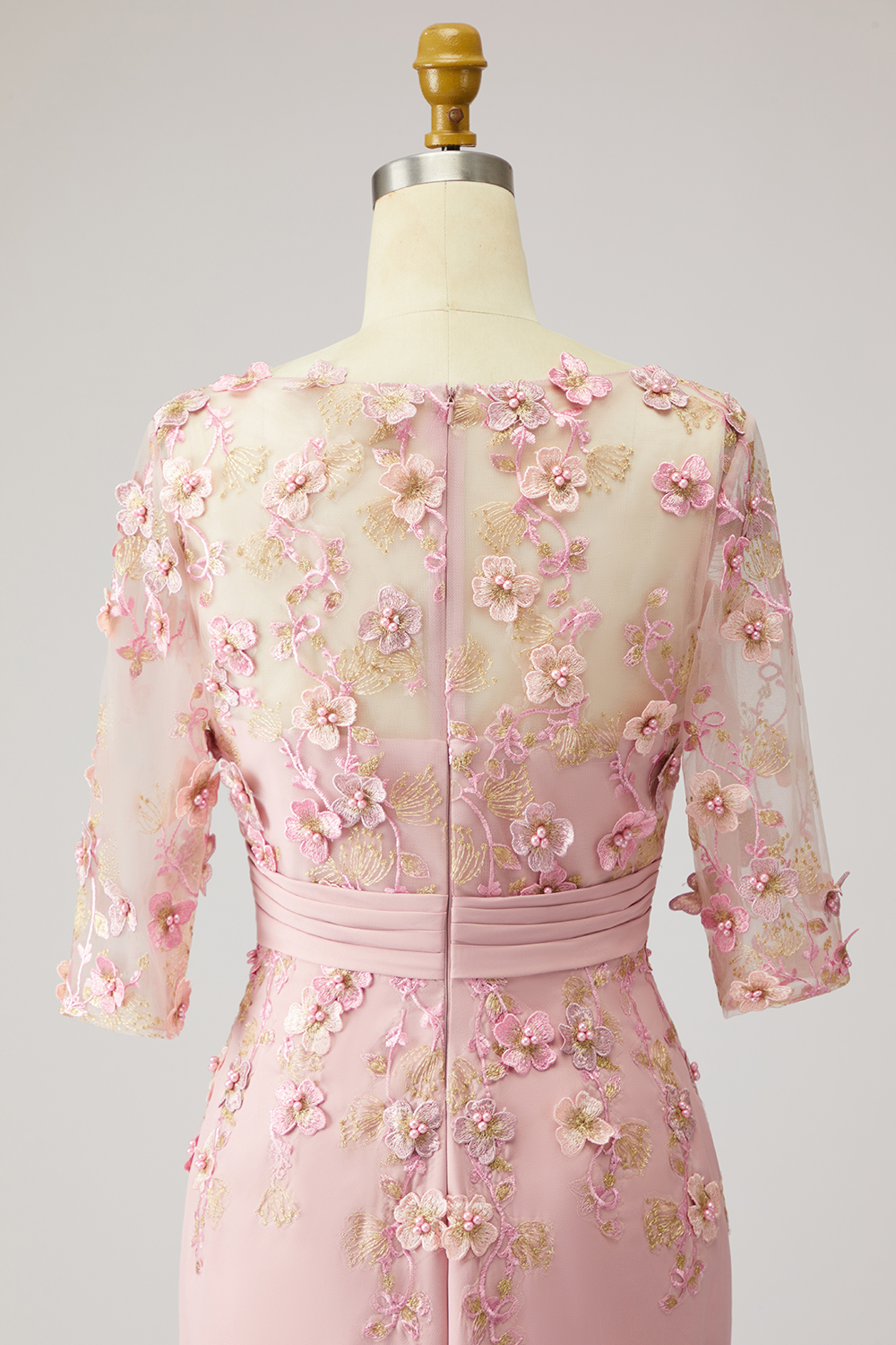 Dusty Rose Boat Neck Floral Midi Wedding Guest Dress