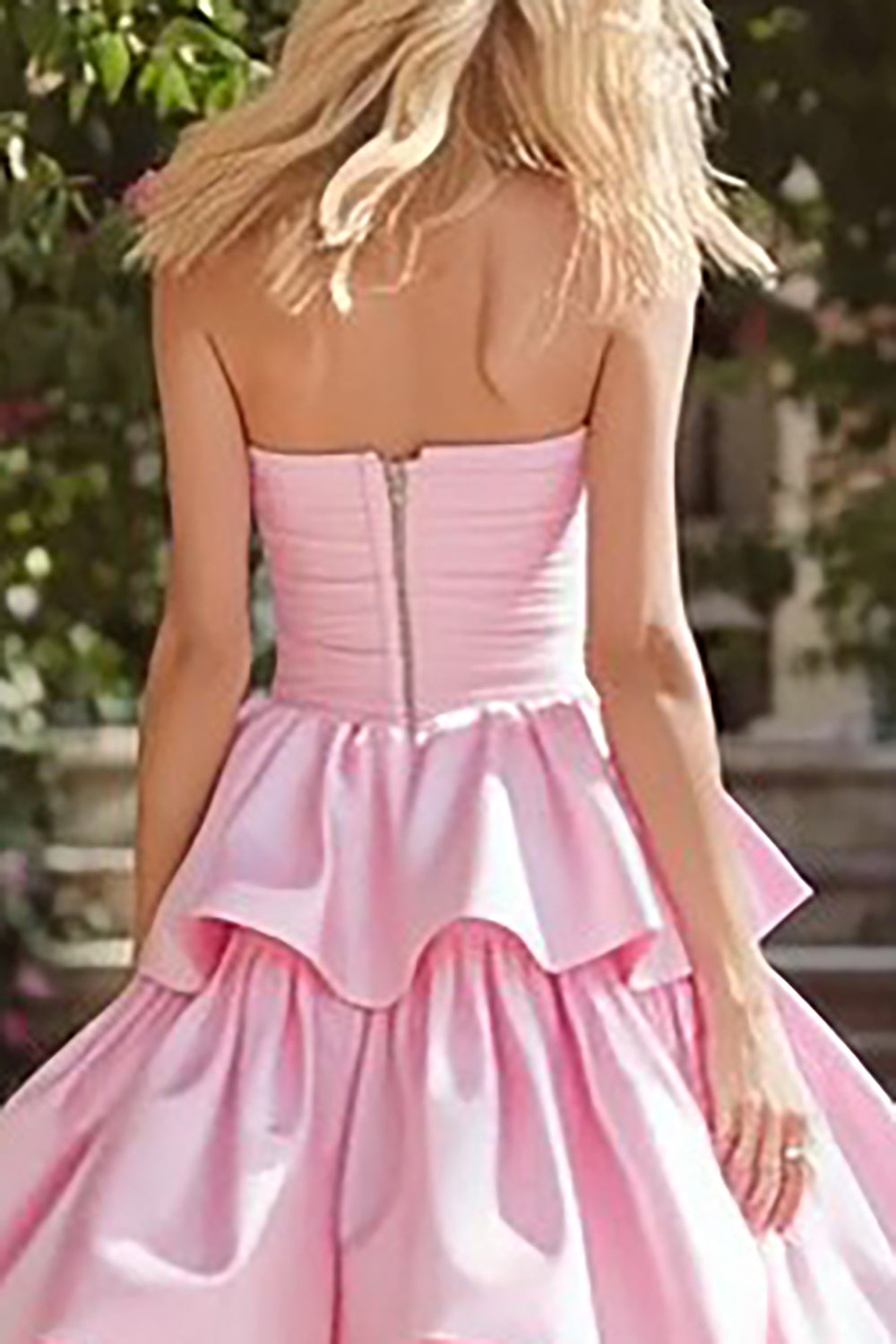 Pink A Line Strapless Long Prom Dress with Ruffles