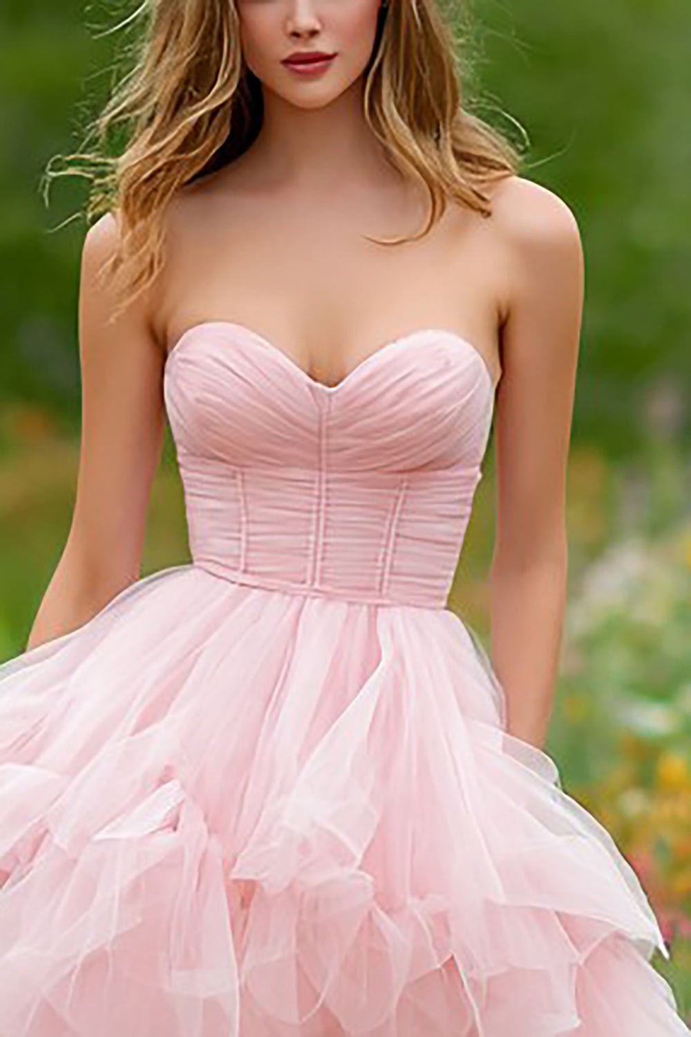 Light Pink Sweetheart A Line Tulle Long Prom Dress with Slit