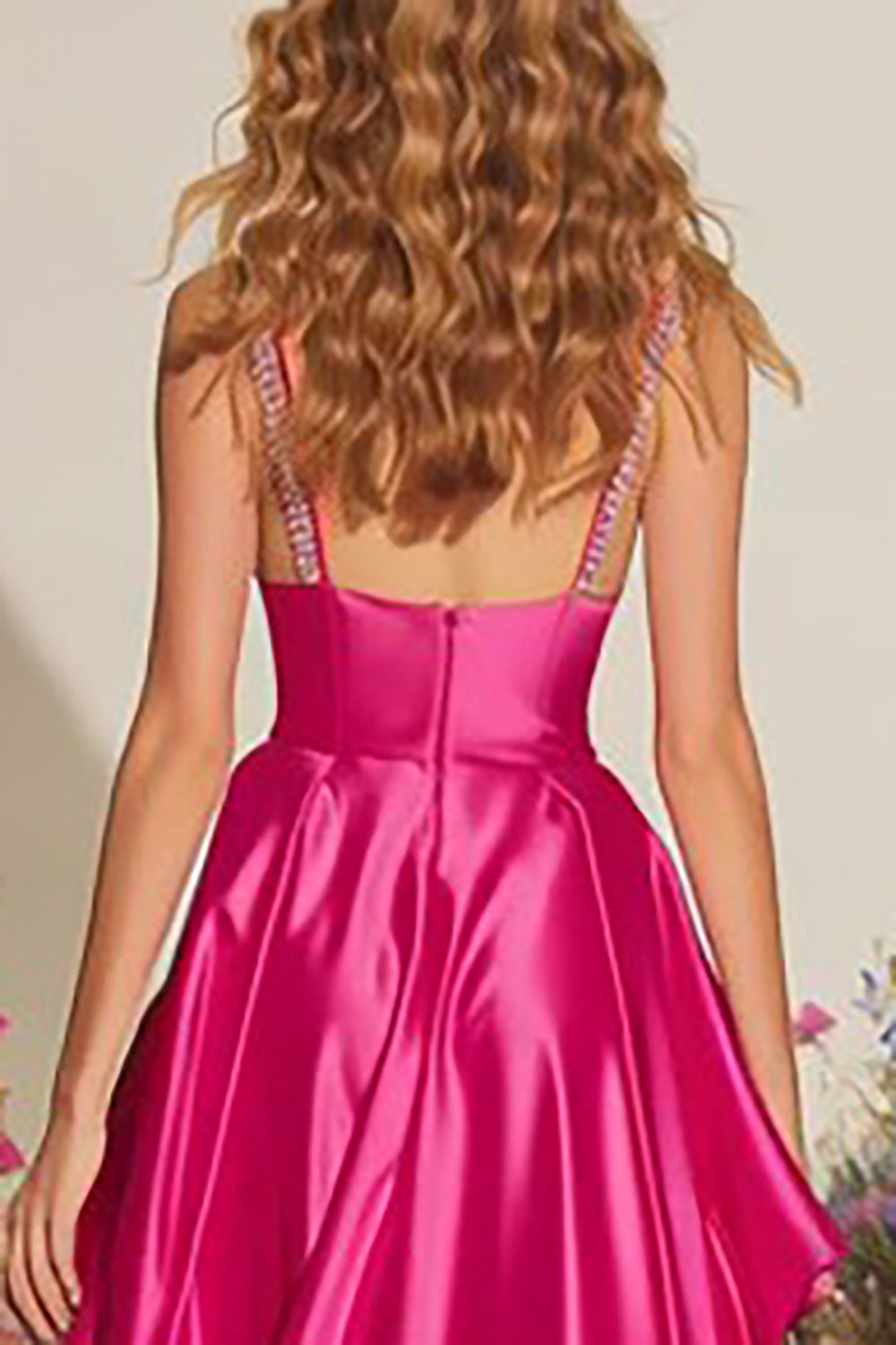 Sparkly Fuchsia A Line Ruffled Long Prom Dress with Slit