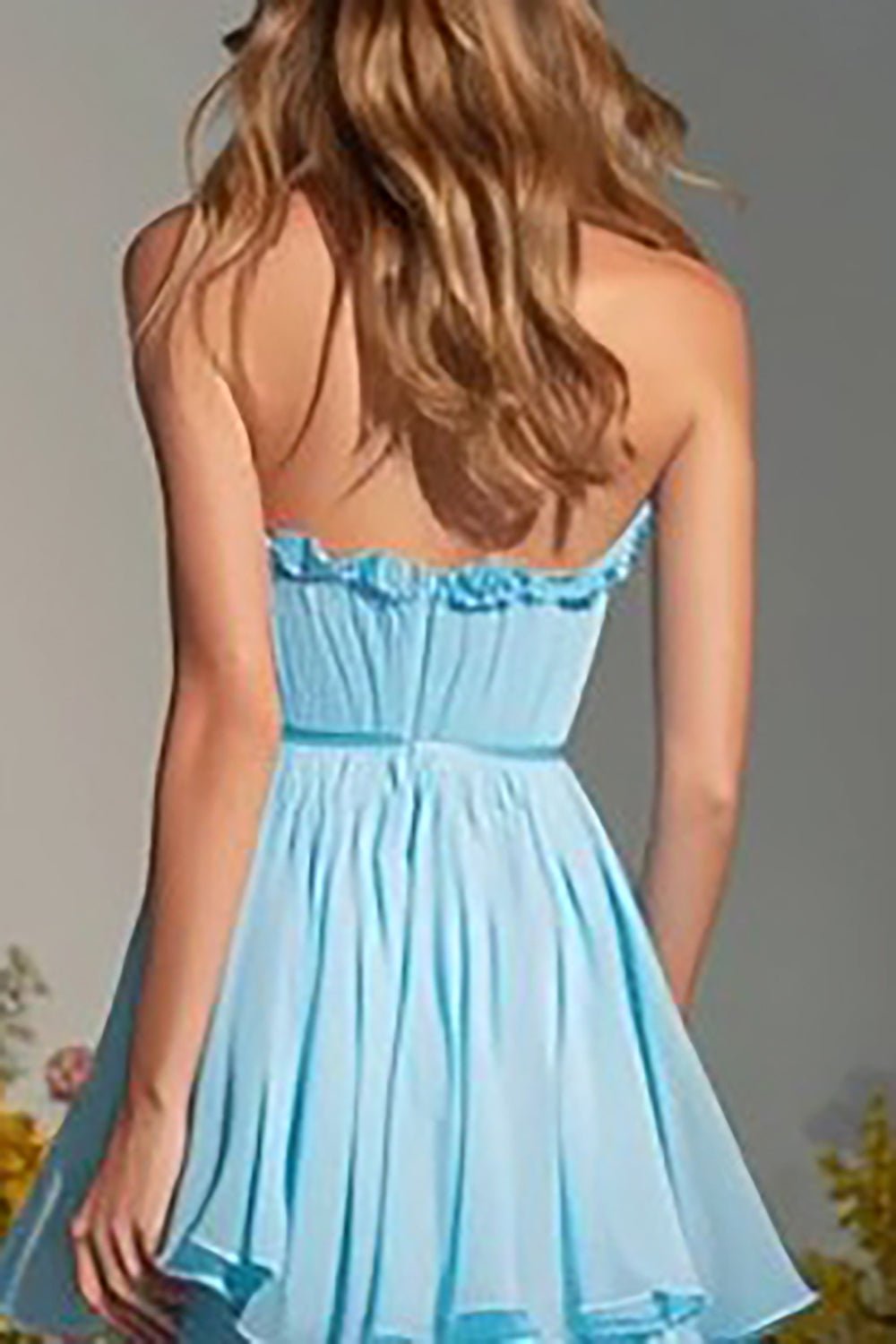Sky Blue A-Line Strapless Long Prom Dress with Ruffles