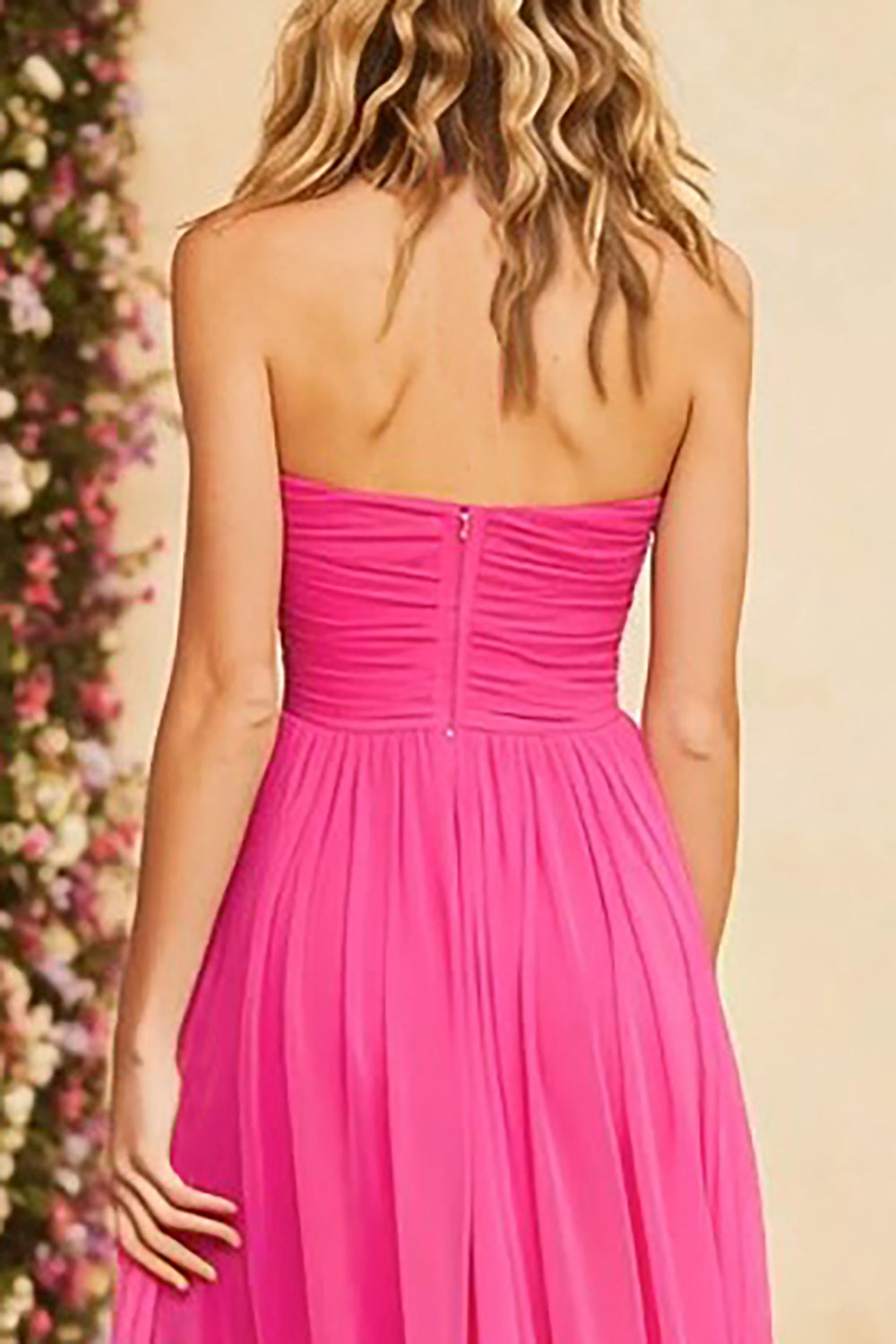 Fuchsia Halter A Line Long Prom Dress with Keyhole