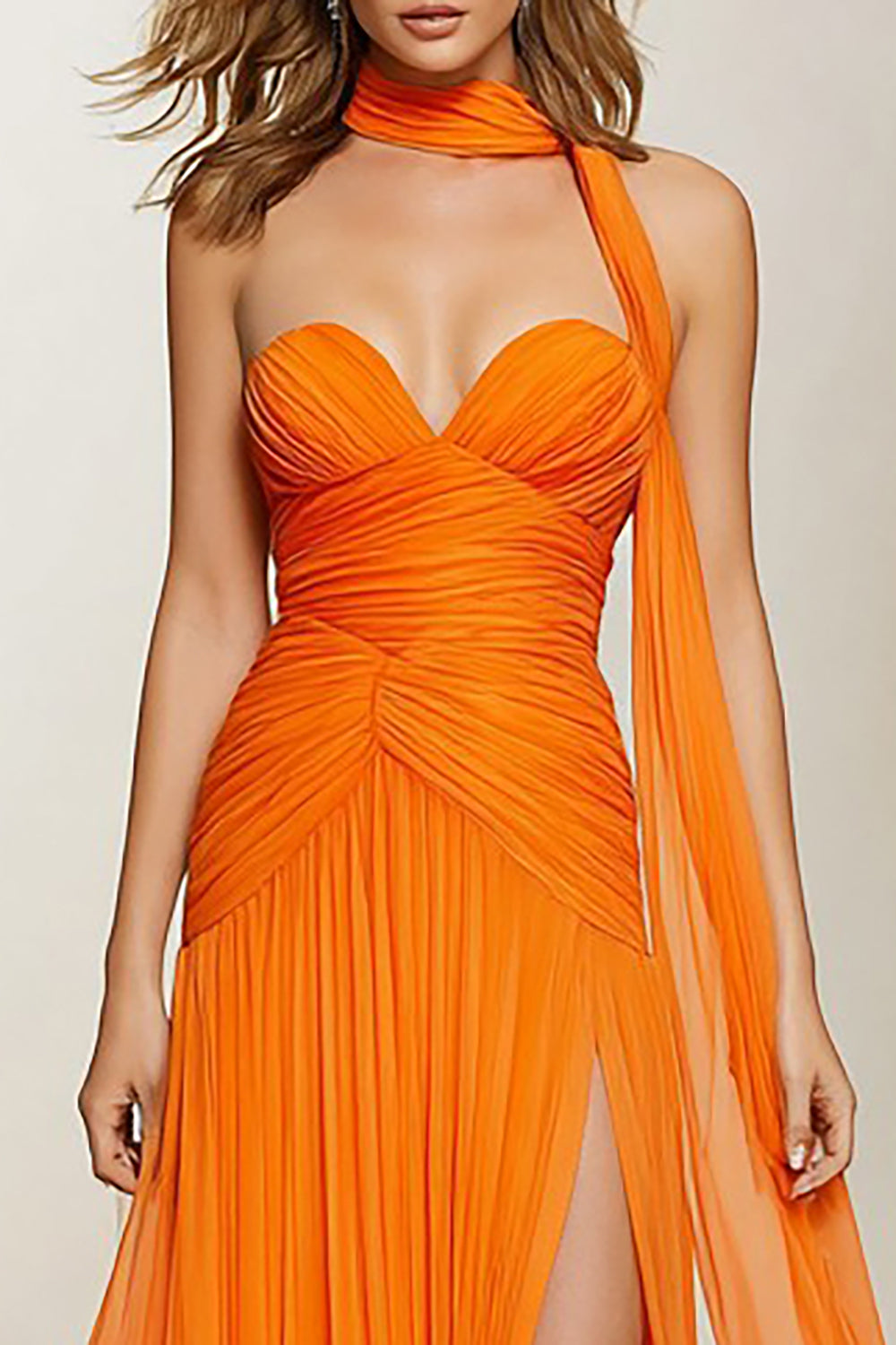 Orange Chiffon Sweetheart A Line Neck Scarf Long Prom Dress