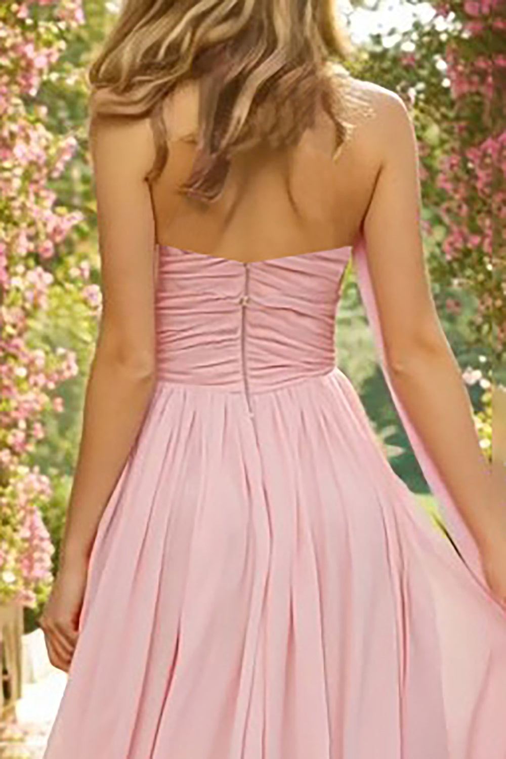 Pink Neck Scarf Sweetheart A Line Long Prom Dress