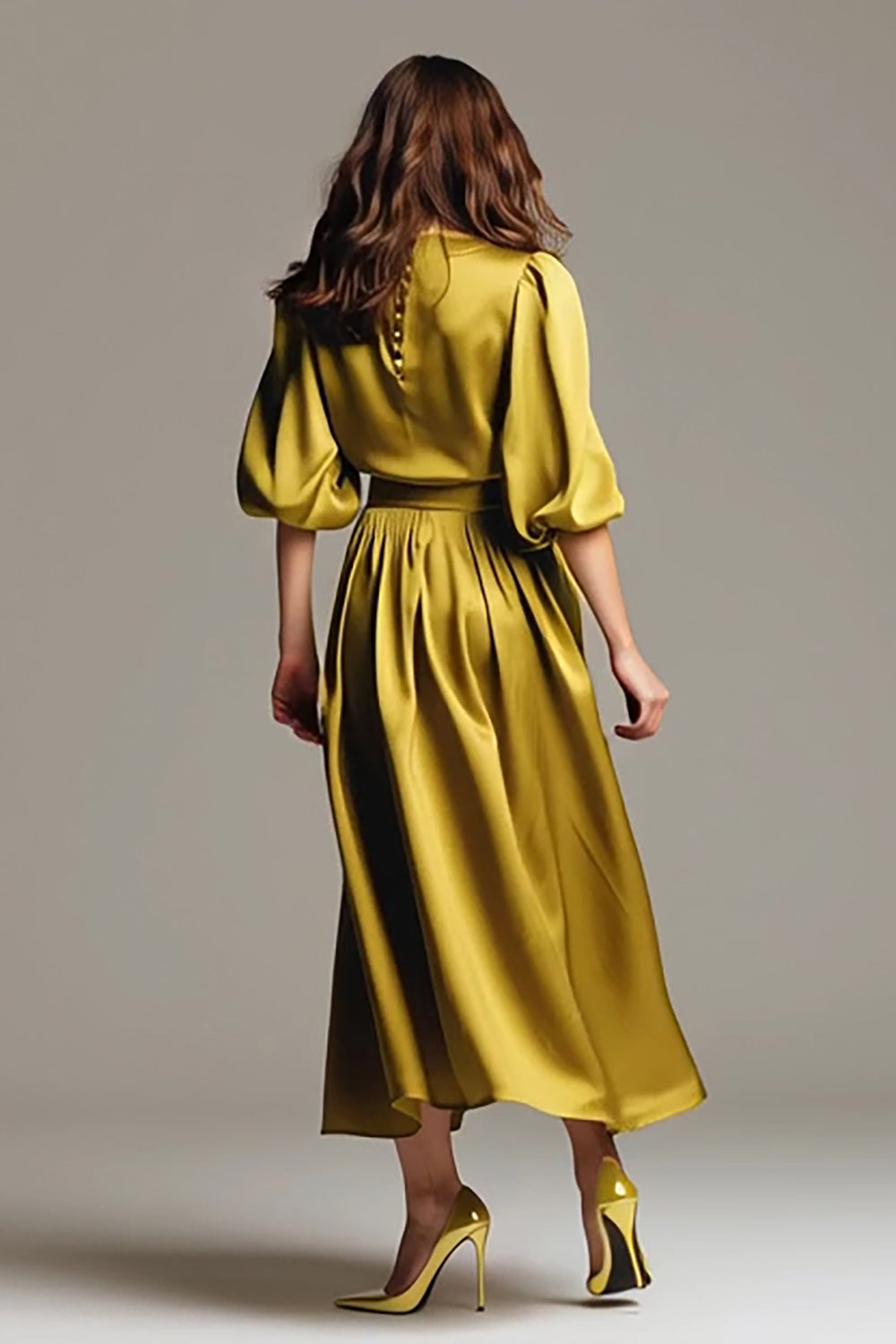 Olive A-Line Half Sleeves Satin Long Evening Dress
