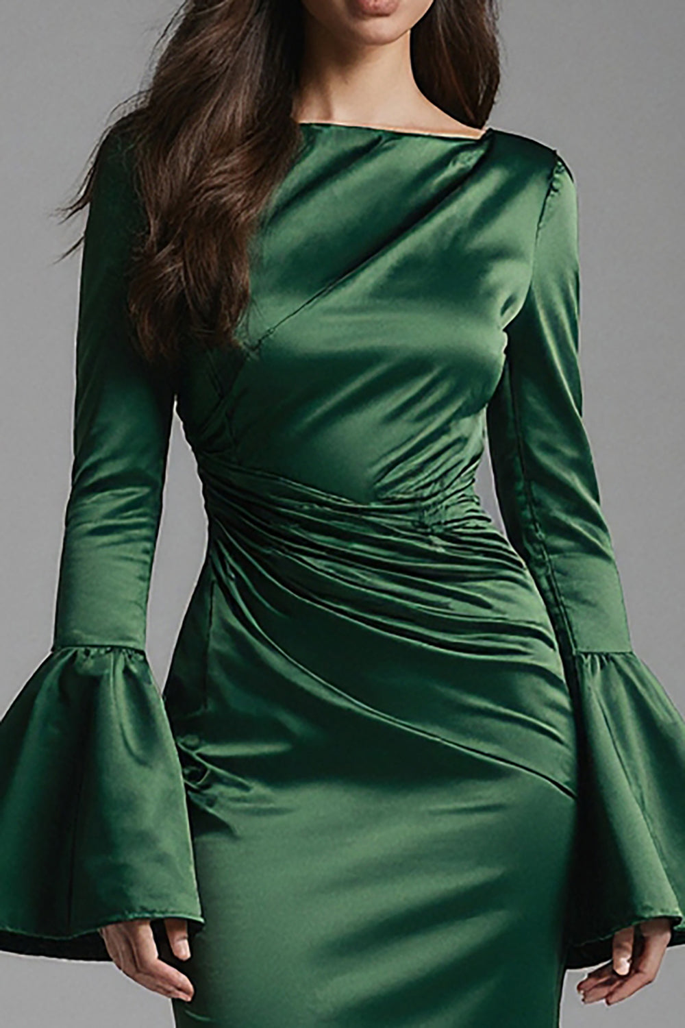 Dark Green Backless Flare Sleeves Mermaid Long Evening Dress
