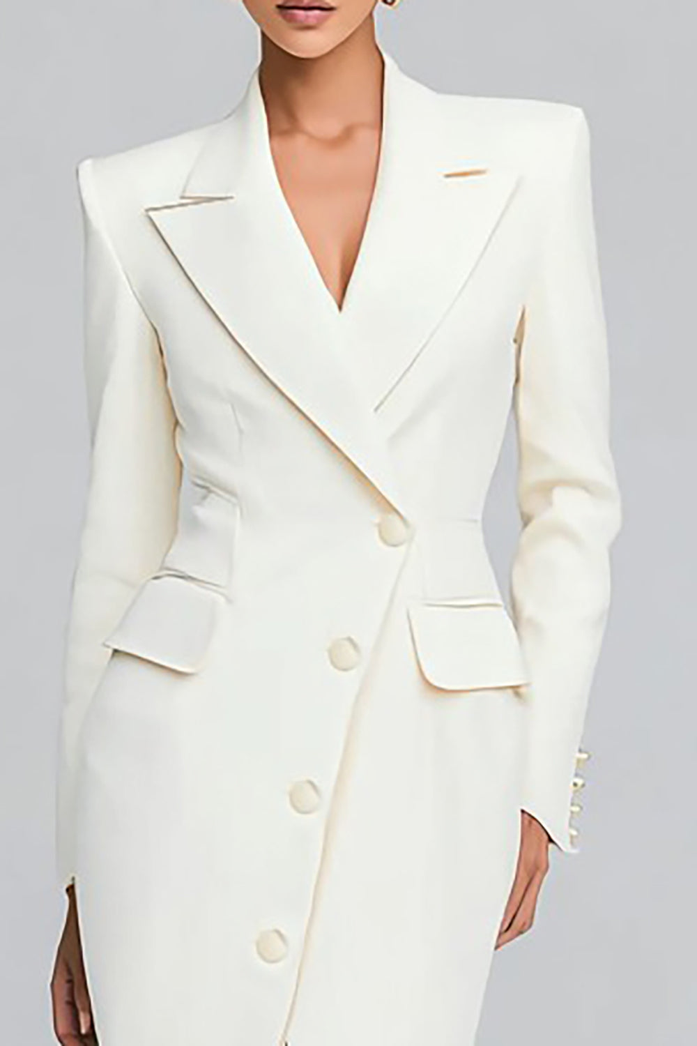 Ivory Sheath Single Breasted Peak Lapel Long Sleeves Blazer Dress