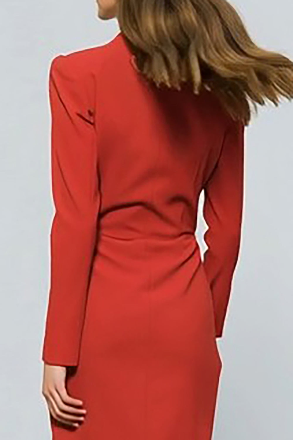 Red Peak Lapel Ruched One Button Midi Blazer Dress with Slit
