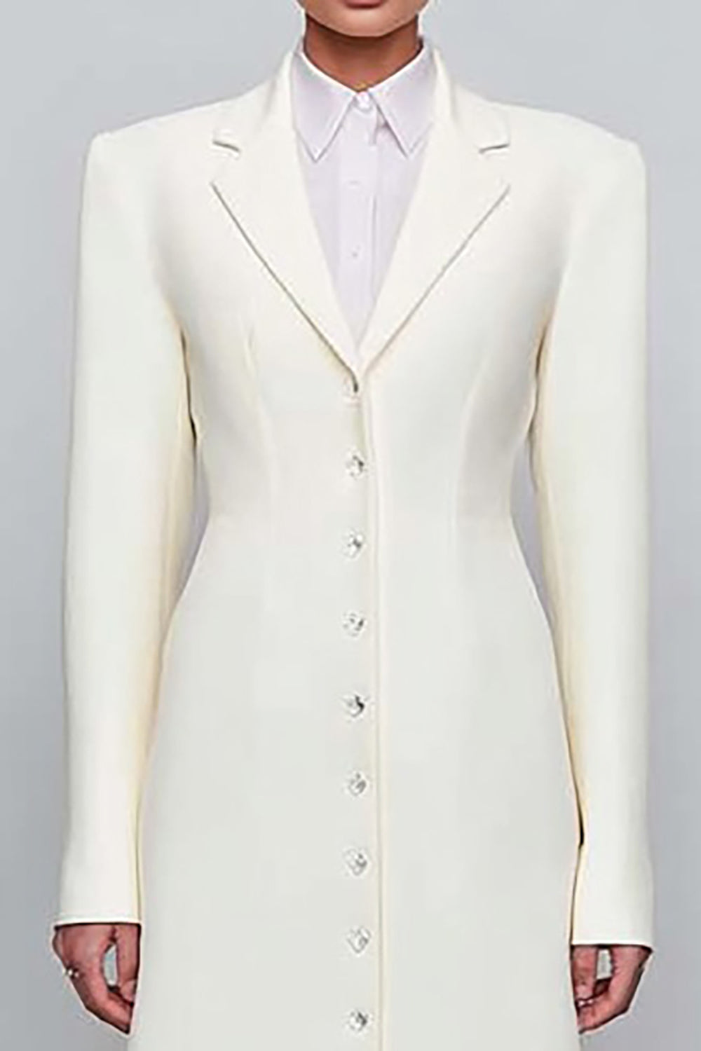 Ivory Single Breasted Notched Lapel Long Sleeves Blazer Dress