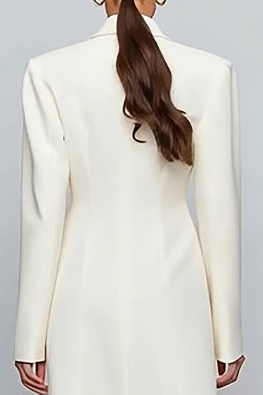 Ivory Single Breasted Notched Lapel Long Sleeves Blazer Dress