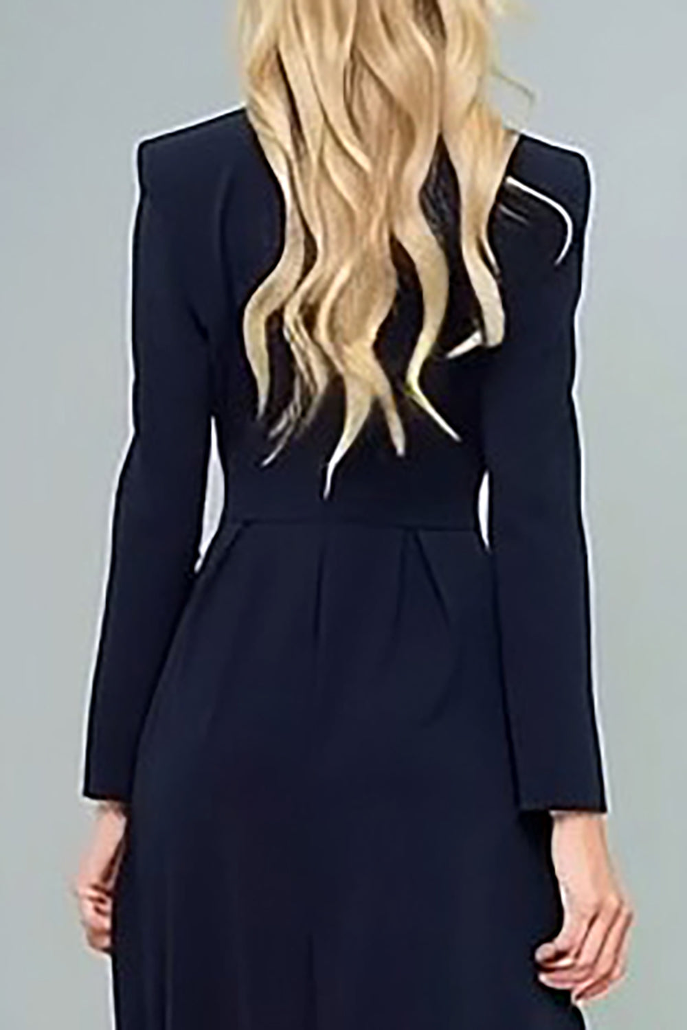 Double Breasted Navy Long Blazer Dress with Slit