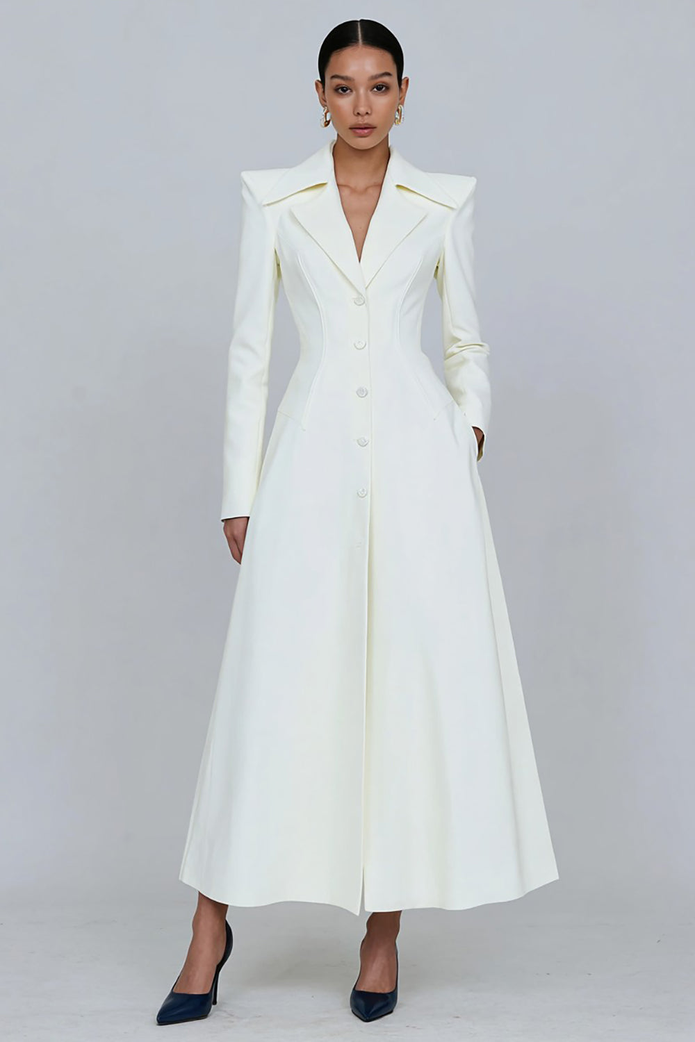 Ivory A-Line Long Sleeves Single Breasted Blazer Dress