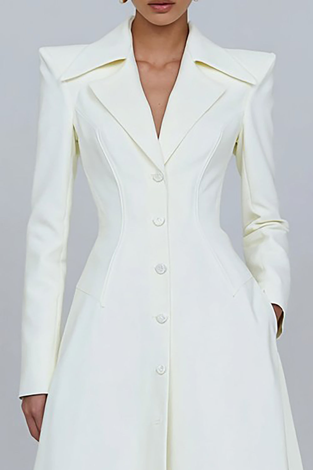 Ivory A-Line Long Sleeves Single Breasted Blazer Dress