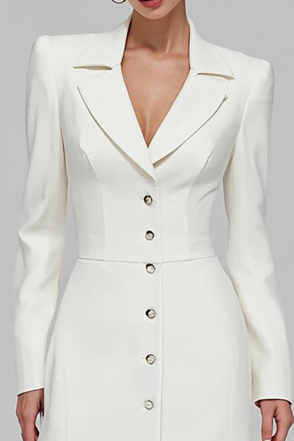 Ivory Sheath Single Breasted Long Blazer Dress with Slit