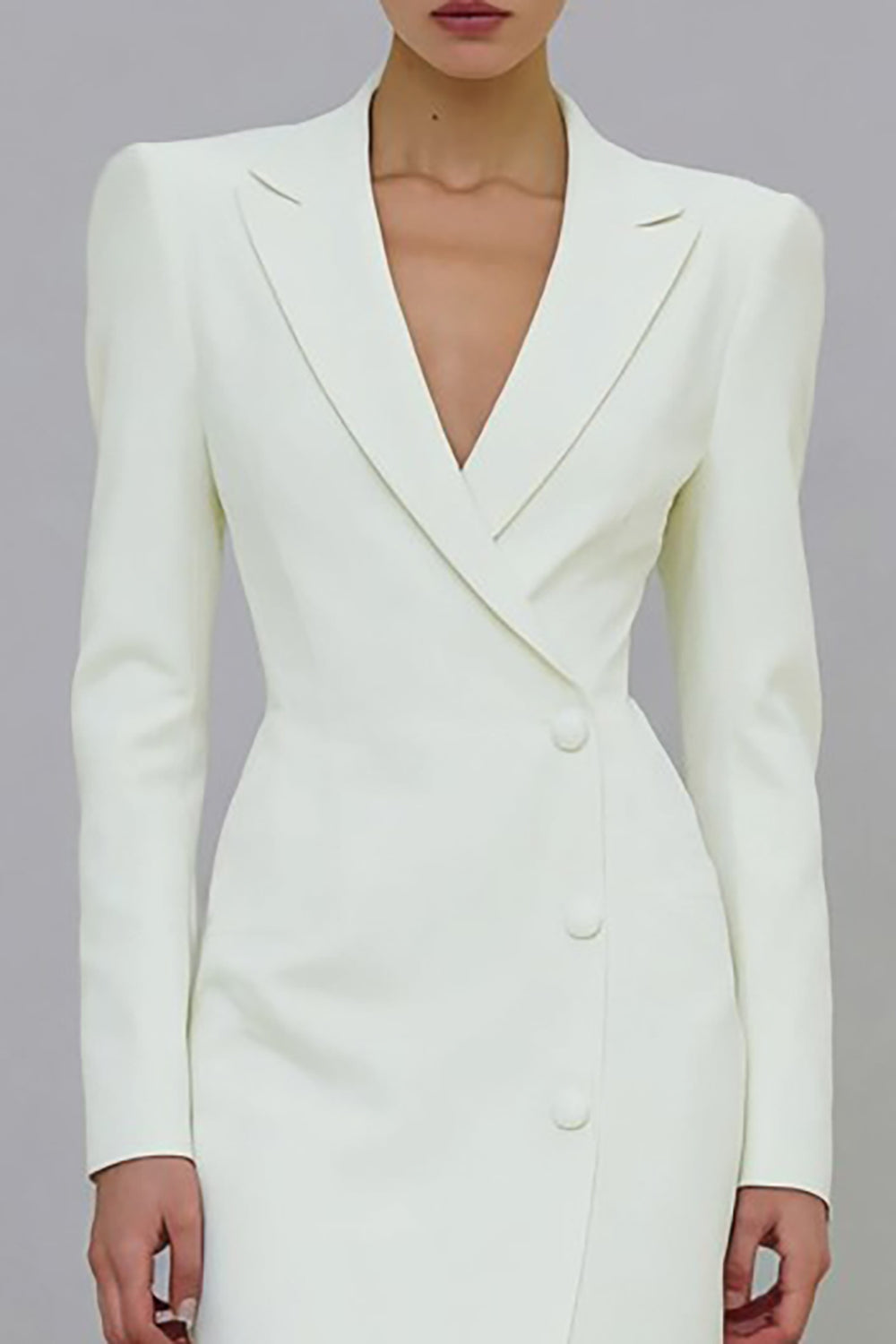 Ivory Pencil Single Breasted Midi Blazer Dress with Sleeves