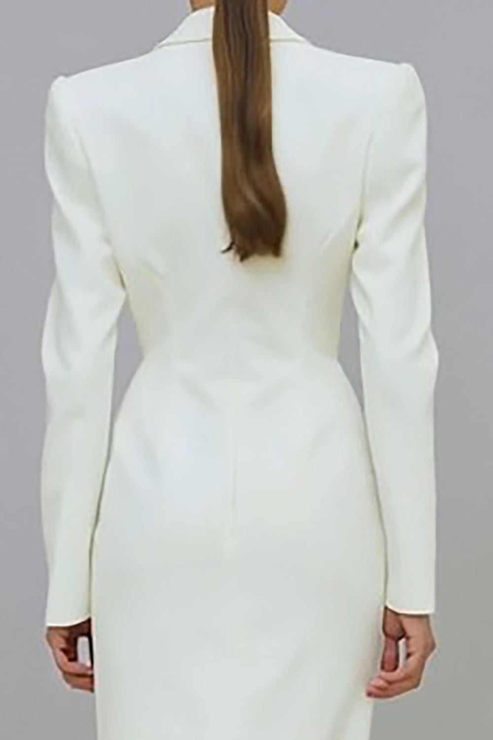 Ivory Pencil Single Breasted Midi Blazer Dress with Sleeves