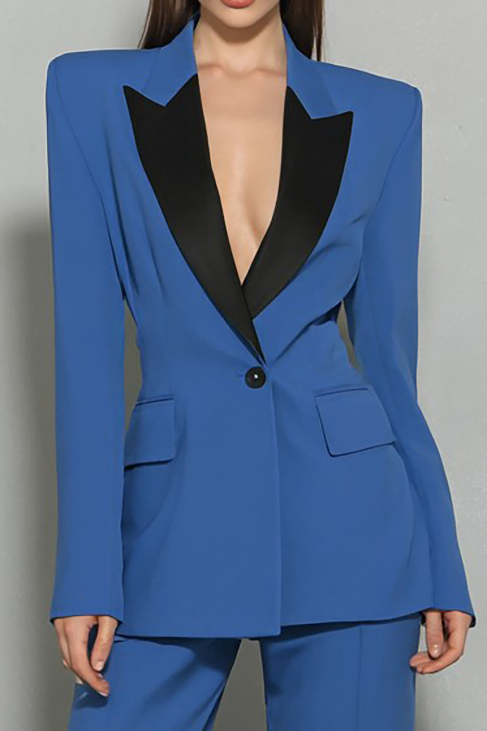 Dark Blue Peak Lapel 2 Piece Business Suits with Sleeves