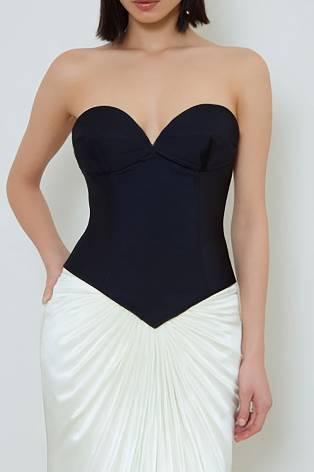 Black and White Ruched Sweetheart Long Corset Evening Dress